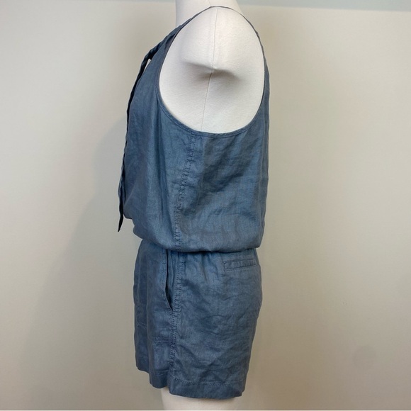 Lou & Grey Loft NWT Linen Dusty Gray Romper Sz S Tie Neck Racerback Pockets - Picture 12 of 15